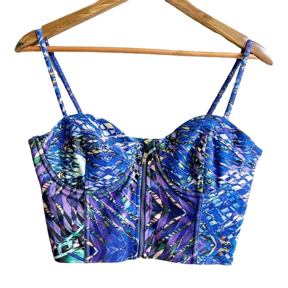 H&M‎ Bustier Crop Top Blue Purple Geometric Y2K Festival Corset Size M